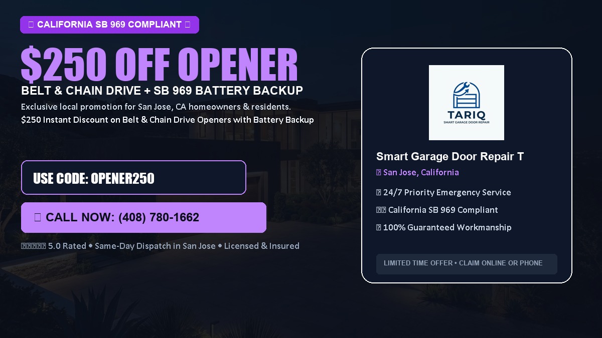 $250 OFF Smart Garage Door Opener Installation (Belt & Chain Drive with California SB 969 Battery Backup) in San Jose, CA
